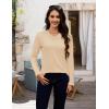 image:imageMAGCOMSEN Womens Long Sleeve Shirts V Neck Cotton Basic Tee Soft Breathable Casual Tops CassicFit TShirtLight Apricot