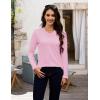 image:imageMAGCOMSEN Womens Long Sleeve Shirts V Neck Cotton Basic Tee Soft Breathable Casual Tops CassicFit TShirtLight Pink