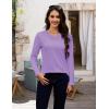 image:imageMAGCOMSEN Womens Long Sleeve Shirts V Neck Cotton Basic Tee Soft Breathable Casual Tops CassicFit TShirtLight Purple