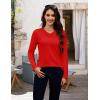 image:imageMAGCOMSEN Womens Long Sleeve Shirts V Neck Cotton Basic Tee Soft Breathable Casual Tops CassicFit TShirtTomato Red