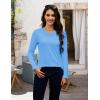 image:imageMAGCOMSEN Womens Long Sleeve Shirts V Neck Cotton Basic Tee Soft Breathable Casual Tops CassicFit TShirtWaterfall Blue