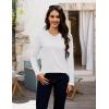 image:imageMAGCOMSEN Womens Long Sleeve Shirts V Neck Cotton Basic Tee Soft Breathable Casual Tops CassicFit TShirtWhite