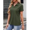 image:imageMAGCOMSEN Womens Polo Shirts Cotton Short Sleeve VNeck Collared Tops Golf Shirt Work Casual Summer TeeArmy Green