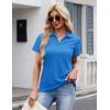 image:imageMAGCOMSEN Womens Polo Shirts Cotton Short Sleeve VNeck Collared Tops Golf Shirt Work Casual Summer TeeAzure Blue