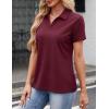 image:imageMAGCOMSEN Womens Polo Shirts Cotton Short Sleeve VNeck Collared Tops Golf Shirt Work Casual Summer TeeBurgundy