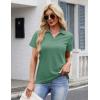 image:imageMAGCOMSEN Womens Polo Shirts Cotton Short Sleeve VNeck Collared Tops Golf Shirt Work Casual Summer TeeFerngreen