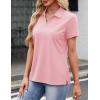 image:imageMAGCOMSEN Womens Polo Shirts Cotton Short Sleeve VNeck Collared Tops Golf Shirt Work Casual Summer TeeLight Pink