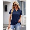 image:imageMAGCOMSEN Womens Polo Shirts Cotton Short Sleeve VNeck Collared Tops Golf Shirt Work Casual Summer TeeNavy Blue