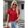 image:imageMAGCOMSEN Womens Polo Shirts Cotton Short Sleeve VNeck Collared Tops Golf Shirt Work Casual Summer TeeTomato Red