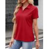 image:imageMAGCOMSEN Womens Polo Shirts Cotton Short Sleeve VNeck Collared Tops Golf Shirt Work Casual Summer TeeTomato Red