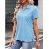 image:imageMAGCOMSEN Womens Polo Shirts Cotton Short Sleeve VNeck Collared Tops Golf Shirt Work Casual Summer TeeWaterfall Blue