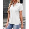 image:imageMAGCOMSEN Womens Polo Shirts Cotton Short Sleeve VNeck Collared Tops Golf Shirt Work Casual Summer TeeWhite