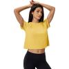 image:imageMAGCOMSEN Workout Crop Tops for Women Short Sleeve Cotton Athletic Yoga Top Loose Casual Crewneck Cropped T ShirtsYellow