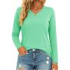 image:imageMAGCOMSEN Womens Long Sleeve Shirts V Neck Cotton Basic Tee Soft Breathable Casual Tops CassicFit TShirtMint Green