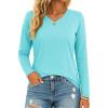 image:imageMAGCOMSEN Womens Long Sleeve Shirts V Neck Cotton Basic Tee Soft Breathable Casual Tops CassicFit TShirtPale Blue