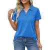 image:imageMAGCOMSEN Womens Polo Shirts Cotton Short Sleeve VNeck Collared Tops Golf Shirt Work Casual Summer TeeAzure Blue