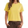 image:imageMAGCOMSEN Workout Crop Tops for Women Short Sleeve Cotton Athletic Yoga Top Loose Casual Crewneck Cropped T ShirtsYellow