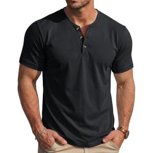 image:imageMAGCOMSEN Mens Henley Short Sleeve Shirt Moisture Wicking Lightweight Cotton TShirts Casual Summer Basic Tee Shirt02 Black