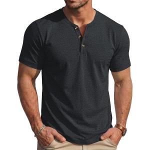 image:imageMAGCOMSEN Mens Henley Short Sleeve Shirt Moisture Wicking Lightweight Cotton TShirts Casual Summer Basic Tee Shirt05 Black Heather