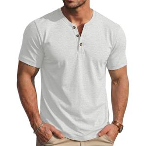 image:imageMAGCOMSEN Mens Henley Short Sleeve Shirt Moisture Wicking Lightweight Cotton TShirts Casual Summer Basic Tee Shirt06 Beige Heather