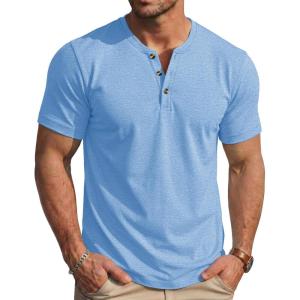 image:imageMAGCOMSEN Mens Henley Short Sleeve Shirt Moisture Wicking Lightweight Cotton TShirts Casual Summer Basic Tee Shirt07 Sky Blue Heather