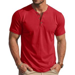 image:imageMAGCOMSEN Mens Henley Short Sleeve Shirt Moisture Wicking Lightweight Cotton TShirts Casual Summer Basic Tee Shirt08 Tomato