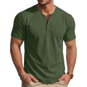 image:imageMAGCOMSEN Mens Henley Short Sleeve Shirt Moisture Wicking Lightweight Cotton TShirts Casual Summer Basic Tee Shirt11 Army Green Heather