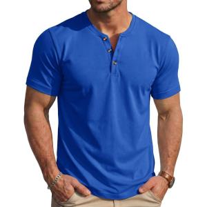 image:imageMAGCOMSEN Mens Henley Short Sleeve Shirt Moisture Wicking Lightweight Cotton TShirts Casual Summer Basic Tee Shirt12 Bright Blue
