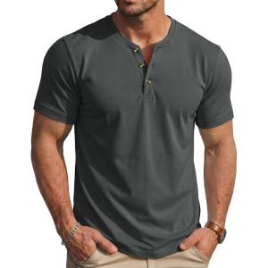 image:imageMAGCOMSEN Mens Henley Short Sleeve Shirt Moisture Wicking Lightweight Cotton TShirts Casual Summer Basic Tee Shirt15 Dark Grey
