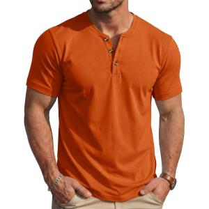 image:imageMAGCOMSEN Mens Henley Short Sleeve Shirt Moisture Wicking Lightweight Cotton TShirts Casual Summer Basic Tee Shirt17 Dark Orange