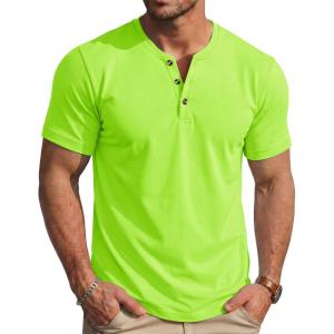 image:imageMAGCOMSEN Mens Henley Short Sleeve Shirt Moisture Wicking Lightweight Cotton TShirts Casual Summer Basic Tee Shirt19 Fluorescent Green