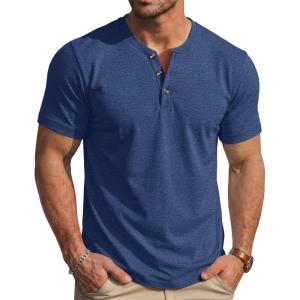 image:imageMAGCOMSEN Mens Henley Short Sleeve Shirt Moisture Wicking Lightweight Cotton TShirts Casual Summer Basic Tee Shirt2 Dark Blue Heather