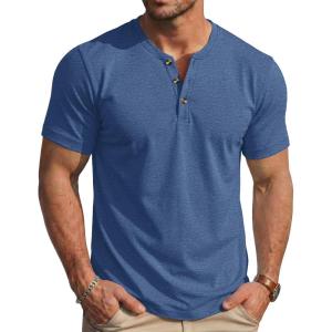 image:imageMAGCOMSEN Mens Henley Short Sleeve Shirt Moisture Wicking Lightweight Cotton TShirts Casual Summer Basic Tee Shirt20 Grey Blue Heather