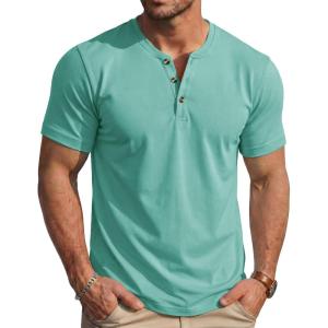 image:imageMAGCOMSEN Mens Henley Short Sleeve Shirt Moisture Wicking Lightweight Cotton TShirts Casual Summer Basic Tee Shirt21 Grey Green