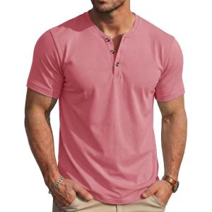 image:imageMAGCOMSEN Mens Henley Short Sleeve Shirt Moisture Wicking Lightweight Cotton TShirts Casual Summer Basic Tee Shirt22 Grey Pink