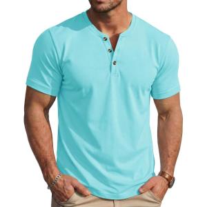 image:imageMAGCOMSEN Mens Henley Short Sleeve Shirt Moisture Wicking Lightweight Cotton TShirts Casual Summer Basic Tee Shirt23 Lake Blue
