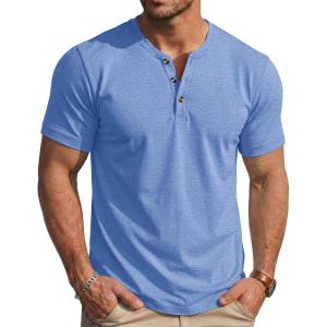 image:imageMAGCOMSEN Mens Henley Short Sleeve Shirt Moisture Wicking Lightweight Cotton TShirts Casual Summer Basic Tee Shirt25 Light Blue Heather