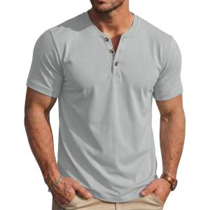 image:imageMAGCOMSEN Mens Henley Short Sleeve Shirt Moisture Wicking Lightweight Cotton TShirts Casual Summer Basic Tee Shirt27 Light Grey