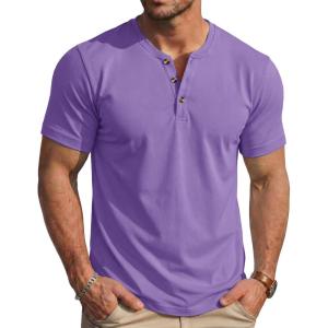 image:imageMAGCOMSEN Mens Henley Short Sleeve Shirt Moisture Wicking Lightweight Cotton TShirts Casual Summer Basic Tee Shirt29 Light Purple