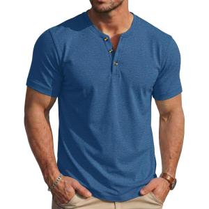 image:imageMAGCOMSEN Mens Henley Short Sleeve Shirt Moisture Wicking Lightweight Cotton TShirts Casual Summer Basic Tee Shirt30 Medium Blue Heather