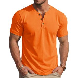 image:imageMAGCOMSEN Mens Henley Short Sleeve Shirt Moisture Wicking Lightweight Cotton TShirts Casual Summer Basic Tee Shirt31 Orange