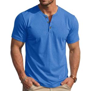 image:imageMAGCOMSEN Mens Henley Short Sleeve Shirt Moisture Wicking Lightweight Cotton TShirts Casual Summer Basic Tee Shirt32 Sea Bluecotton Blend