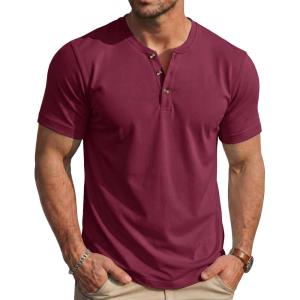 image:imageMAGCOMSEN Mens Henley Short Sleeve Shirt Moisture Wicking Lightweight Cotton TShirts Casual Summer Basic Tee Shirt34 Wine Red