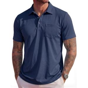 image:imageMAGCOMSEN Mens Polo Shirts Short Sleeve Cotton Pique Golf Shirts with Pocket Casual Performance Moisture Wicking Polos1 Navy Blue