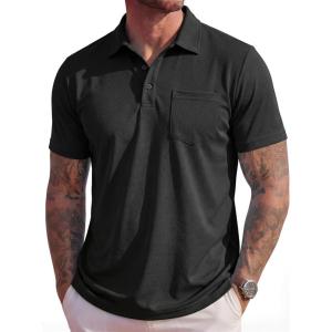 image:imageMAGCOMSEN Mens Polo Shirts Short Sleeve Cotton Pique Golf Shirts with Pocket Casual Performance Moisture Wicking Polos2 Black
