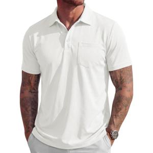 image:imageMAGCOMSEN Mens Polo Shirts Short Sleeve Cotton Pique Golf Shirts with Pocket Casual Performance Moisture Wicking Polos3 White