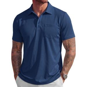 image:imageMAGCOMSEN Mens Polo Shirts Short Sleeve Cotton Pique Golf Shirts with Pocket Casual Performance Moisture Wicking Polos4 Bluegray