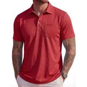 image:imageMAGCOMSEN Mens Polo Shirts Short Sleeve Cotton Pique Golf Shirts with Pocket Casual Performance Moisture Wicking Polos5 Red