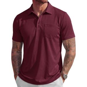image:imageMAGCOMSEN Mens Polo Shirts Short Sleeve Cotton Pique Golf Shirts with Pocket Casual Performance Moisture Wicking Polos6 Burgundy