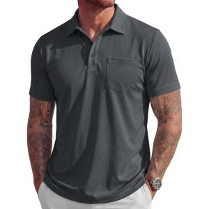 image:imageMAGCOMSEN Mens Polo Shirts Short Sleeve Cotton Pique Golf Shirts with Pocket Casual Performance Moisture Wicking Polos7 Dark Grey